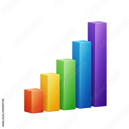 Free Download 3d bar chart with ascending rainbow colored bars illustrating growth and financial success transparent background - GFXLoad