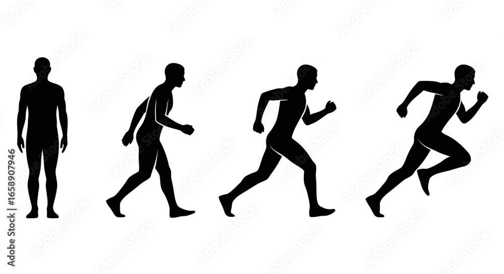 Obraz premium Man running sequence isolated on white background, illustrating gait phases and athletic motion