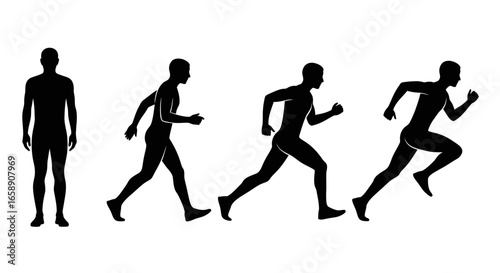 Sequence of running man silhouettes isolated on white background