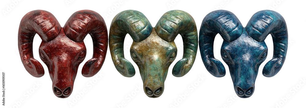 Obraz premium Colorful Isolated Ram Heads on Transparent Background for Design Use