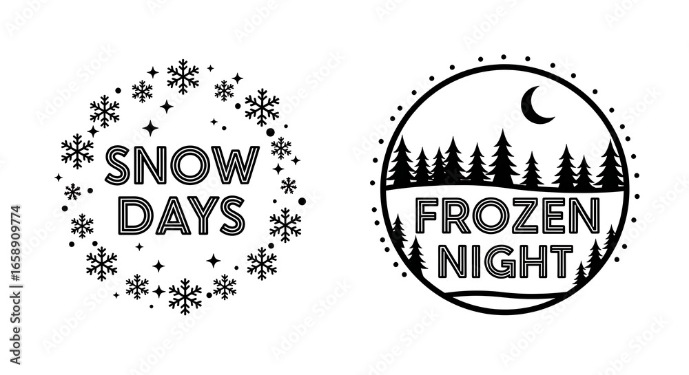 Fototapeta premium Snow days and frozen night designs in black and white