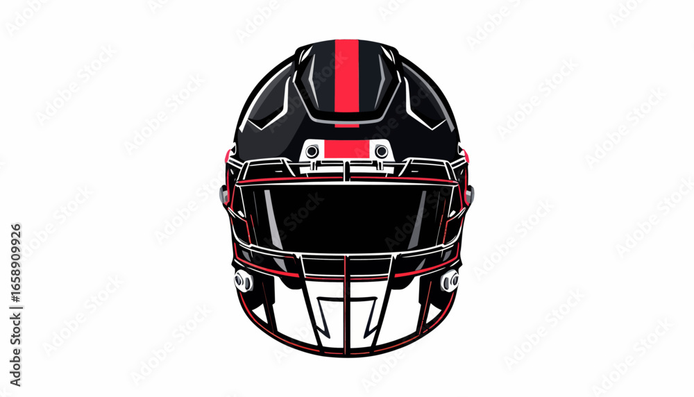 Naklejka premium Close-up view of a black and red football helmet.