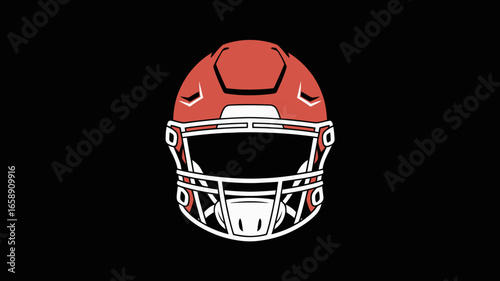 Close-up view of a stylized American football helmet, featuring a red shell and white facemask.