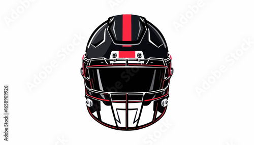 Close-up view of a black and red football helmet.