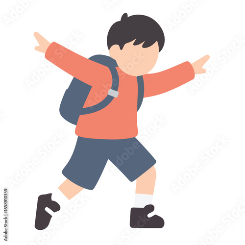 backpack kid confidently exploring outdoors with arms outstretched wearing a backpack on a school trip conveying joy of learning and youthful exuberance