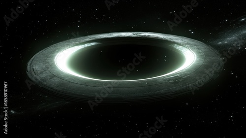 Science Fiction Interstellar Ring World with Stars and Cosmic Dust Backdrop