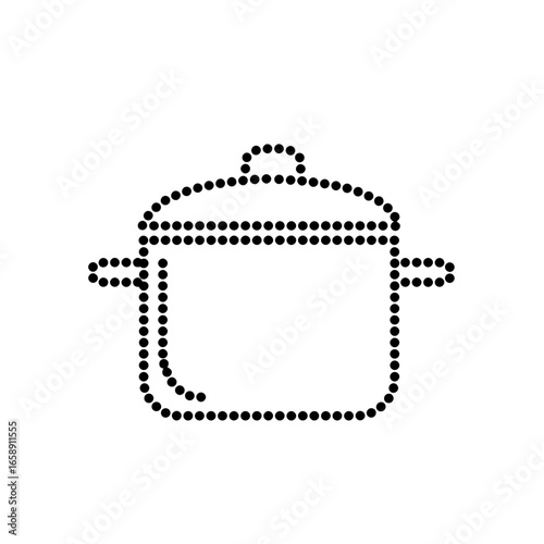 Dotted outline icon of a cooking pot on a transparent background representing culinary creativity and kitchen essentials, concept of culinary arts or cooking school
