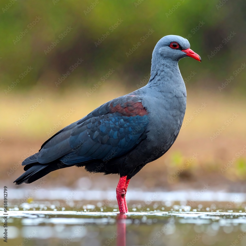 Fototapeta premium Grey pigeon in shallow water