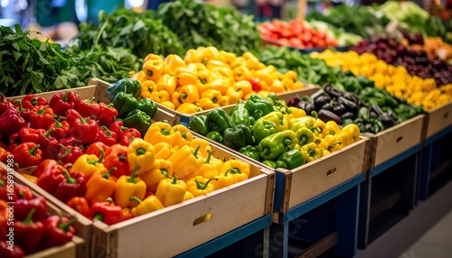 Fresh vegetables in market stalls