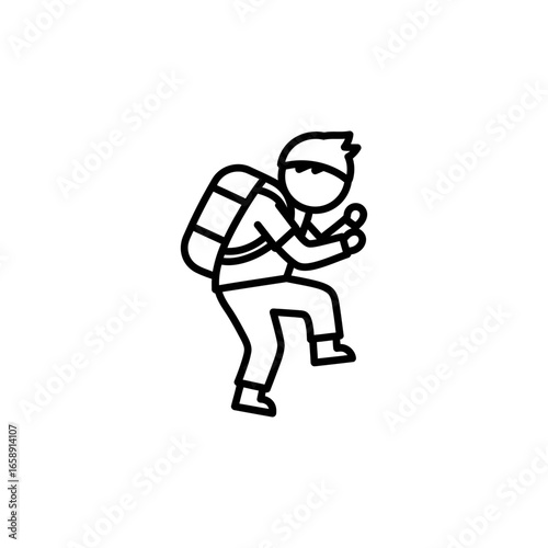 climbing character with backpack a cartoon figure trekking up holding climbing tools against a white background useful for adventure themes.
