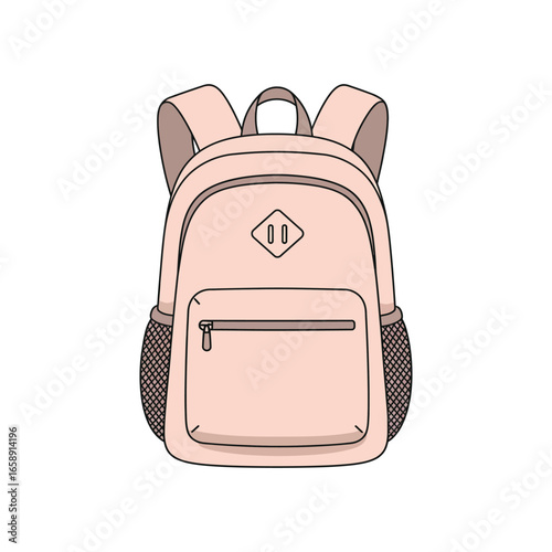 cute backpack for school a peach-colored rucksack with front pocket holding school essentials ready for elementary education and back-to-school season needs