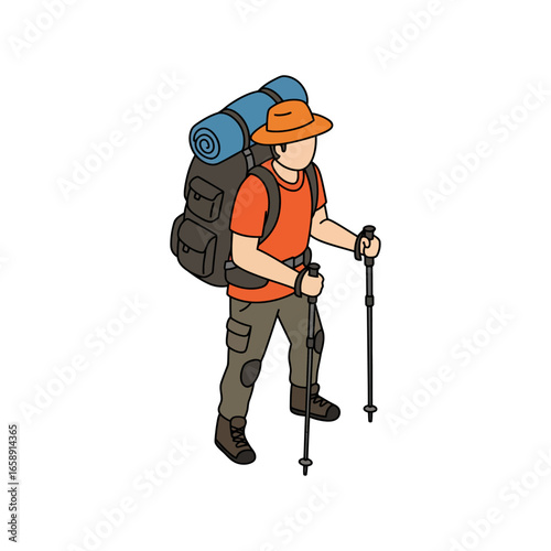 Hiker trekking with backpack and poles navigating the rugged terrain capturing the spirit of adventure and outdoor recreation in a remote location perfect for travel blogs