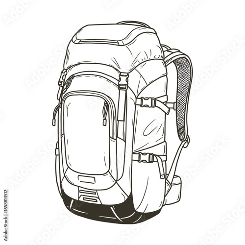 Hiking backpack illustration a durable trekking pack for outdoor adventures and travel expeditions perfect for brochures about adventure tourism and backpacking trips.