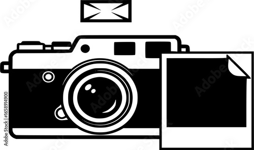 Camera and photo snapshot silhouette vector art illustration on white background