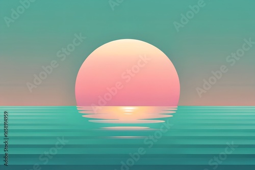 Minimalist Seaside Sunrise with Pale Yellow Sun in Pastel Sky