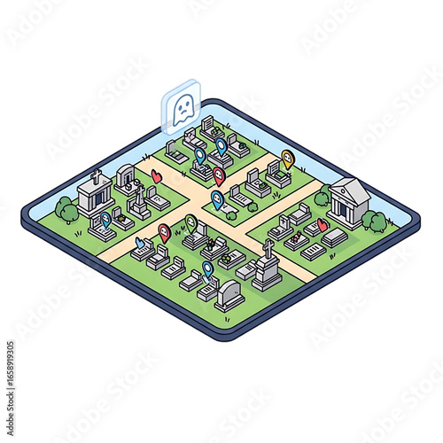 Cemetery map symbolizing burial ground.