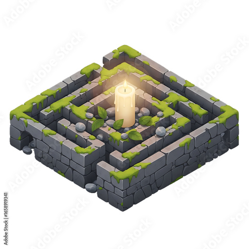 Candle in maze symbolizing soul journey.