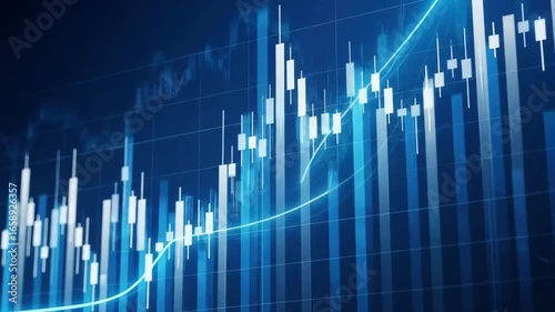 Blue graphs ascend showing growth and positive trend Financial markets analysis illustrates increasing economic activity or prosperous business performance in an abstract representation