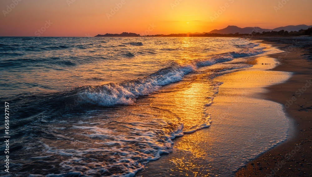 Naklejka premium Golden sunset on a beach