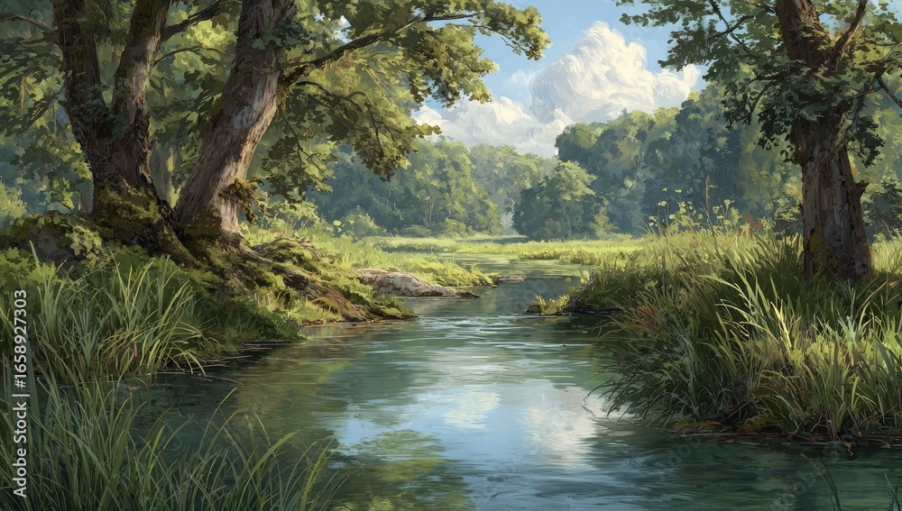 Fototapeta premium Serene forest stream scene (1)
