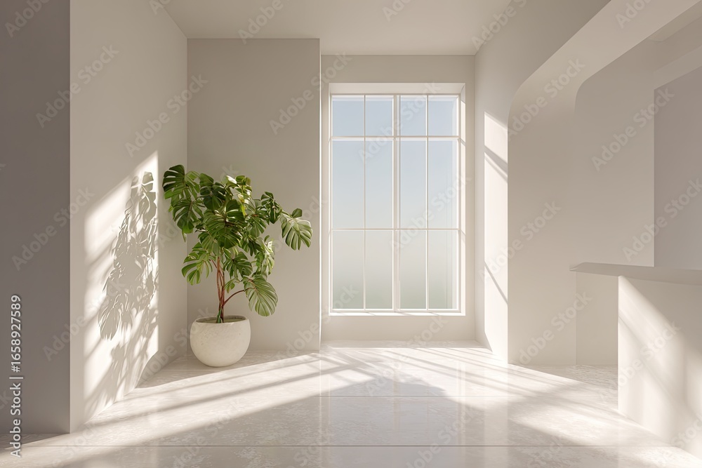 Fototapeta premium Minimalist interior with sunlight