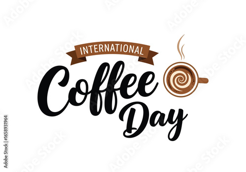 Vector art of international coffee day celebration with a stylish coffee cup and swirling steam
