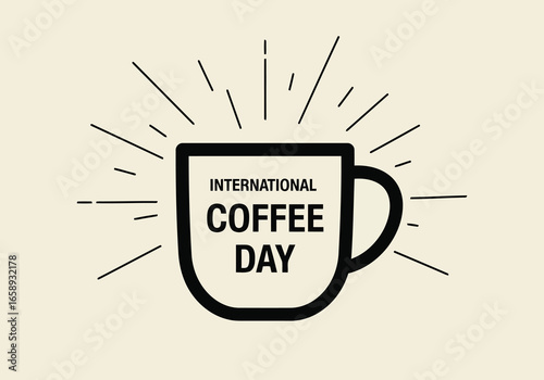 Vector art of international coffee day minimalist design with a cup and radiating lines