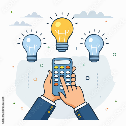 Business Hands Using Remote Control With Light Bulbs Indicating Ideas