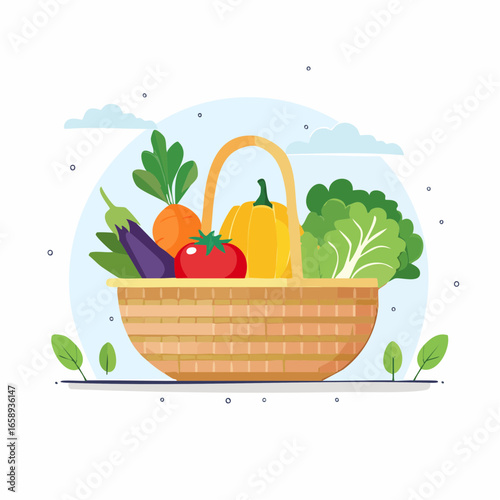 Colorful Basket Of Vegetables Illustration