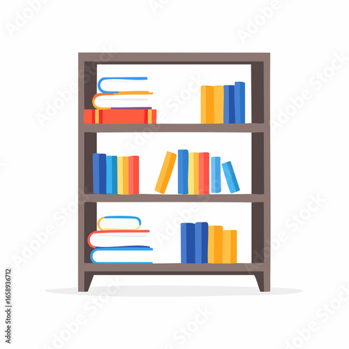 Wooden Bookshelf With Stacked Books