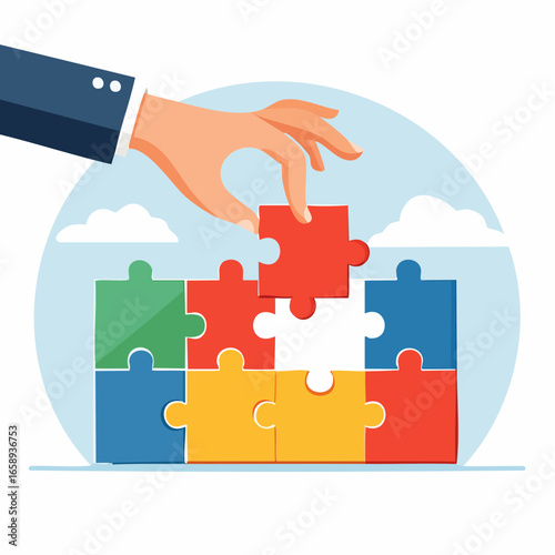 Business Hand Completing Puzzle