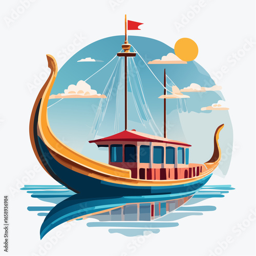 Pixel Art Traditional Sailing Boat On Water