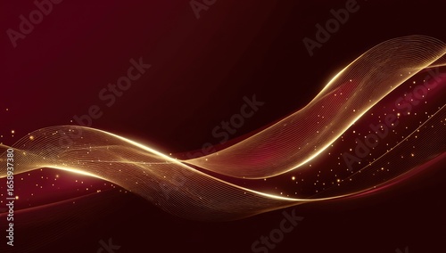 Abstract golden waves on a deep burgundy background