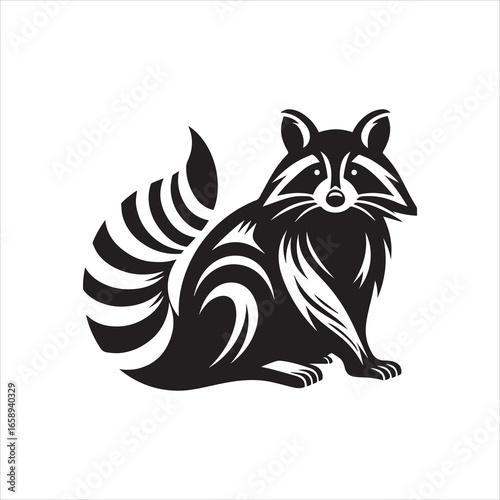 Stylized Raccoon Silhouette with TribalInspired Markings and Striped Tail.