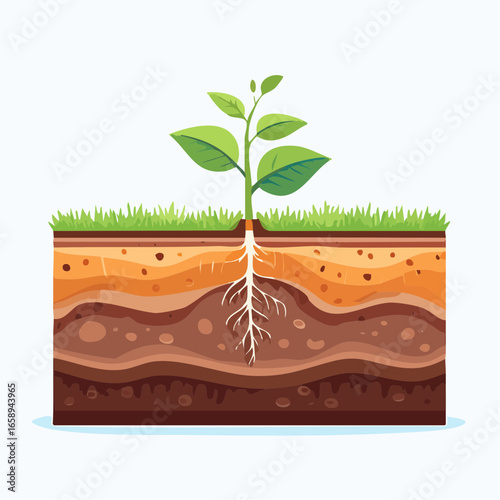 Plant Roots Growing Through Soil Layers