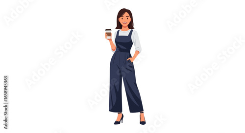 Attractive business woman holding coffee cup for refreshment lifestyle