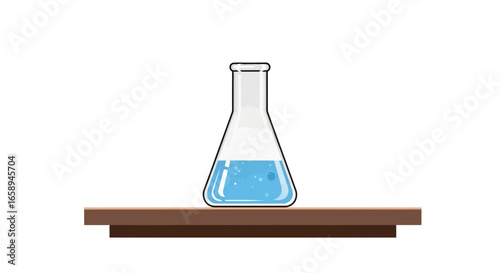 Conceptual Flat Illustration of Erlenmeyer Flask with Liquid on Shelf