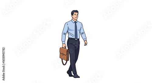Confident Businessman Striding with Purposeful Gait and Professional Demeanor