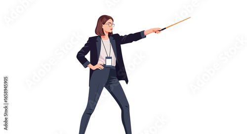 Confident woman with pointer conducting a business presentation or training