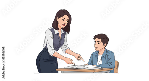Dedicated tutor guiding student through lesson with focused attention