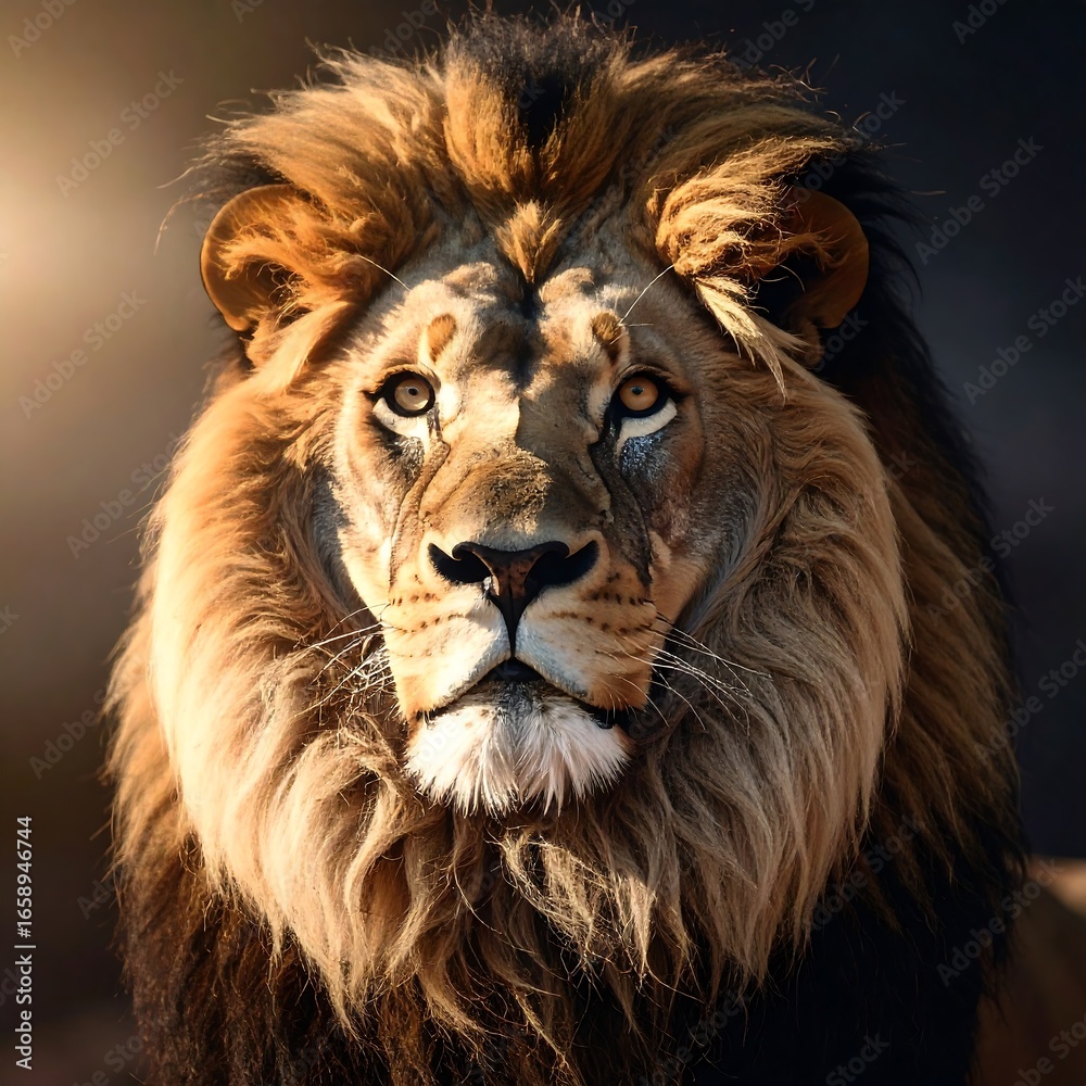 Fototapeta premium Majestic lion portrait, golden light (1)