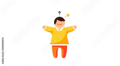 Whimsical depiction of a happy person with arms outstretched, showcasing positivity and potential direction towards aspiration with creative graphic