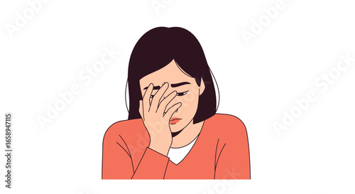 A Simple Illustration of a Woman Covering Her Face Expressing Disappointment or Deep Emotional Strain Isolated on a White Background