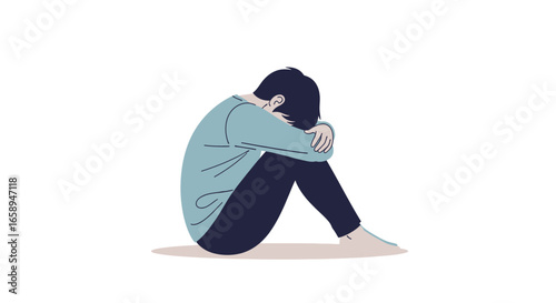 Isolated sorrow illustration displaying a figure embodying loneliness and vulnerability, emphasizing emotional distress through minimalist design