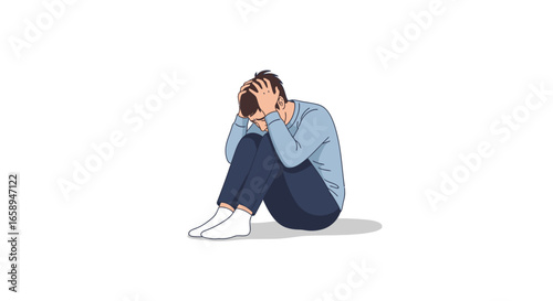 Man in despair sitting alone with head in hands depicting feelings of anxiety stress
