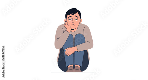 Illustration depicting a despondent individual grappling with feelings of isolation and profound unhappiness in a minimalist fashion