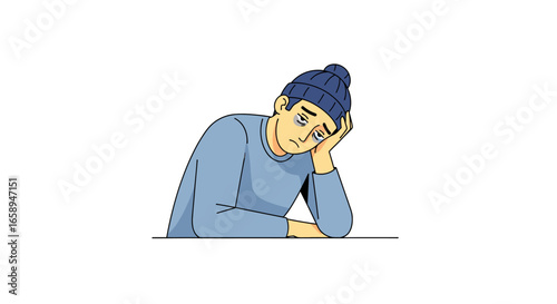 Cartoon depiction of a male figure experiencing profound tiredness and feeling burdened, illustrating stress or overwhelming fatigue in his demeanor