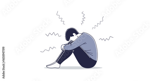 Depressed individual illustration showcasing mental health challenges and emotional distress, symbolizing feelings of anxiety, hopelessness, and