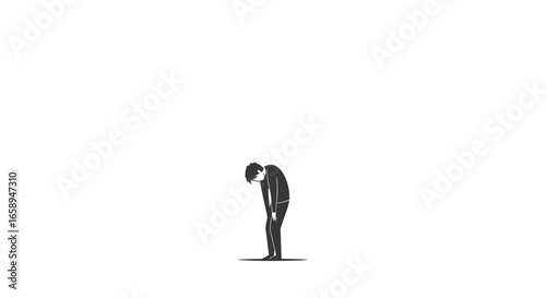 Isolated melancholic figure in monochrome minimalism standing alone expressing mental exhaustion and sadness reflecting the burdens of life silently