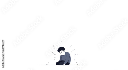 Conceptual illustration portraying a young man experiencing mental anguish and feeling isolated from the surrounding environment
